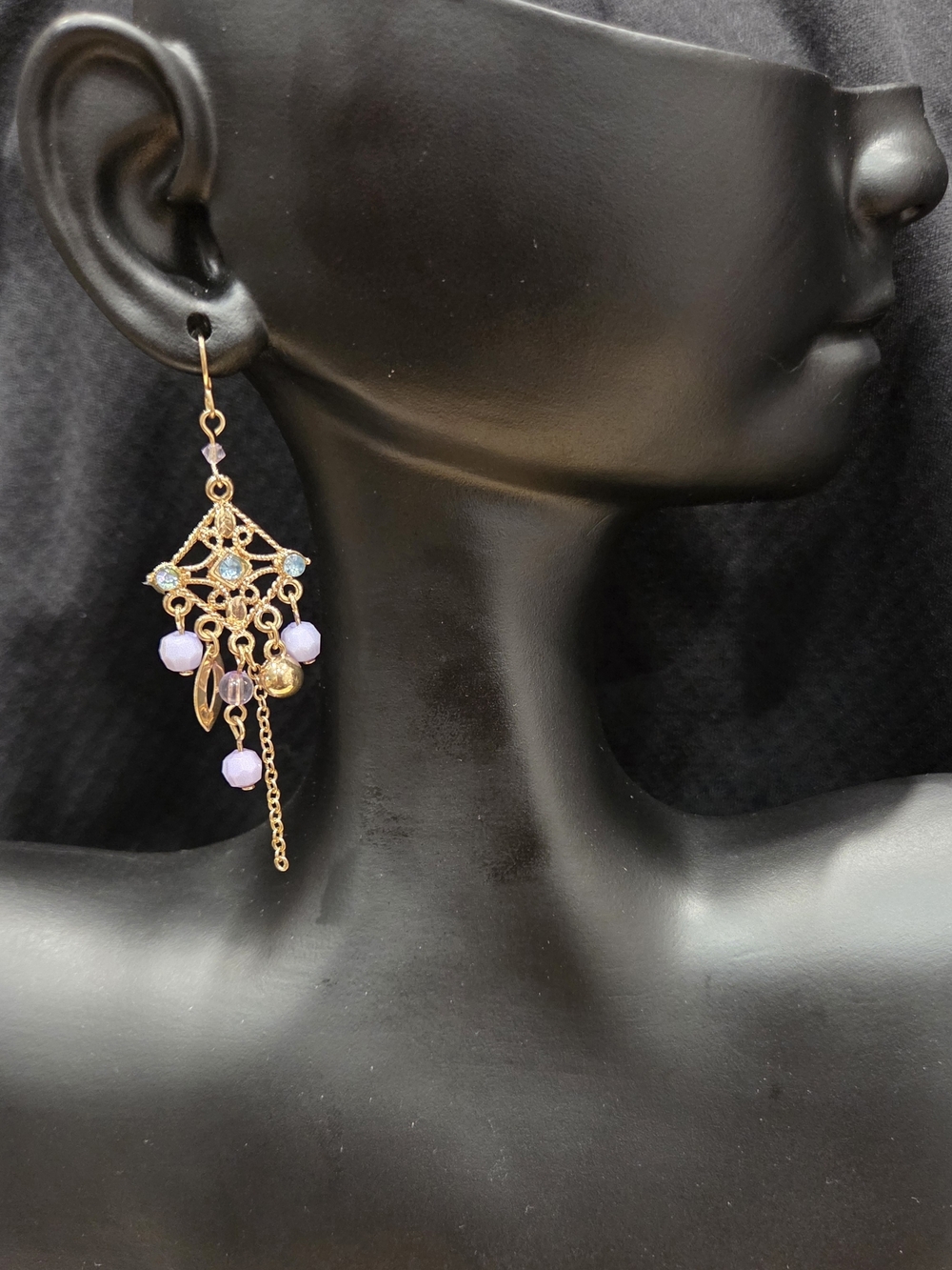 Delicate Gold-Tone Lavender Bead Dangle Earrings